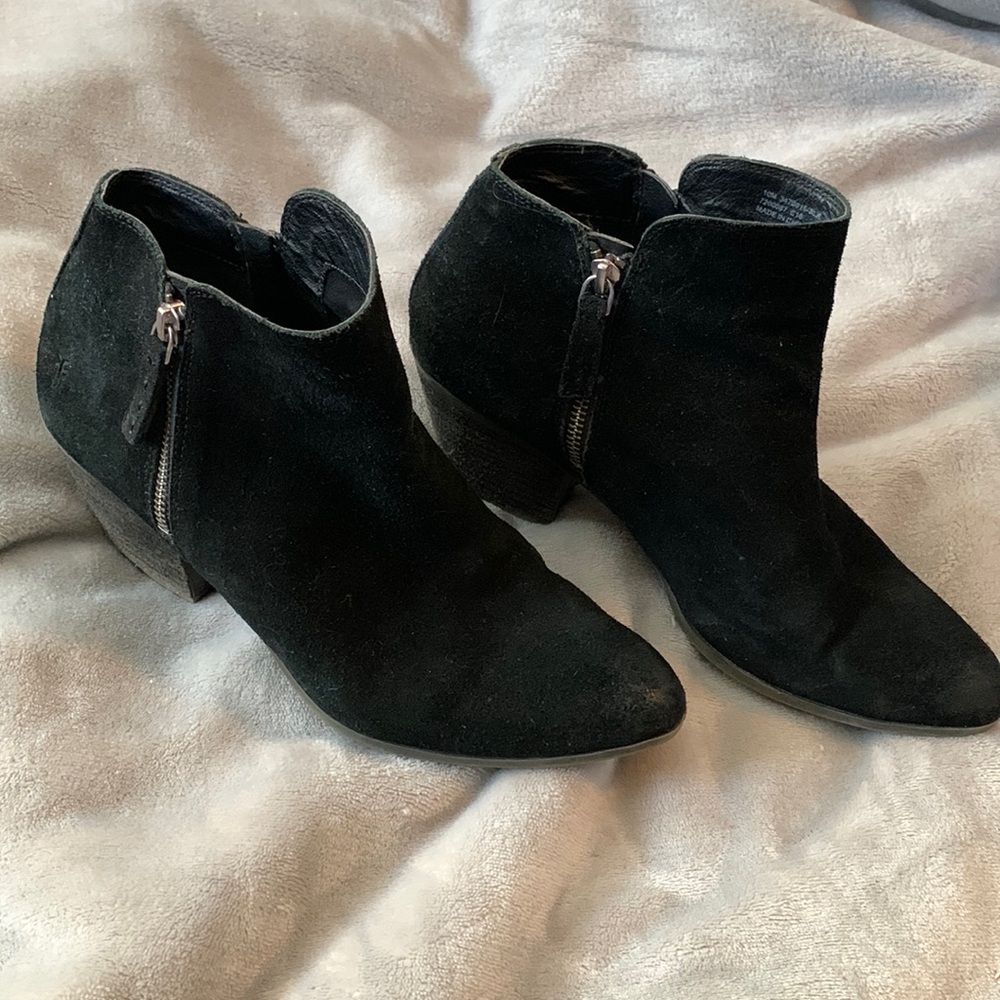 Black suede Frye booties
